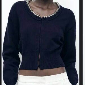 Zara knit silver ball blue cardigan